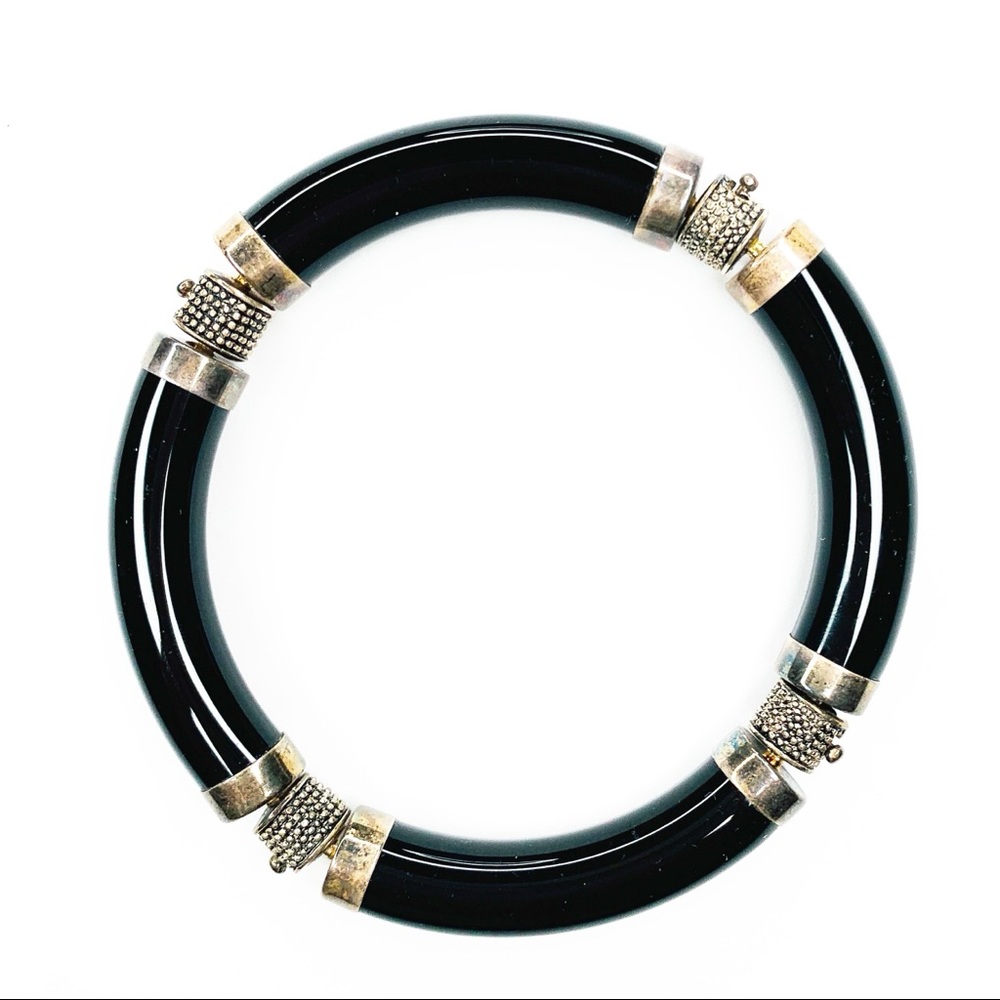 Stunning .925 Stamped Onyx Bangle Bracelet